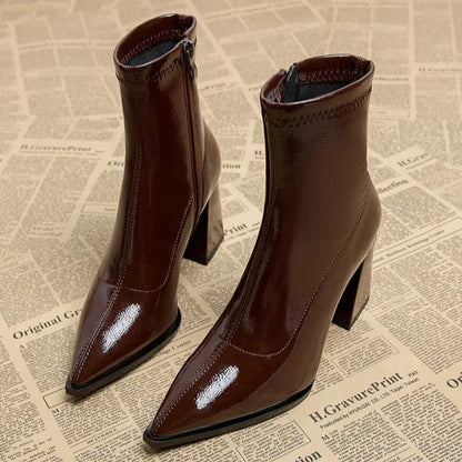 Luxury Ankle Boots With Pointed Toe And Block Heel For Women