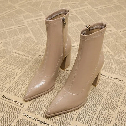 Luxury Ankle Boots With Pointed Toe And Block Heel For Women