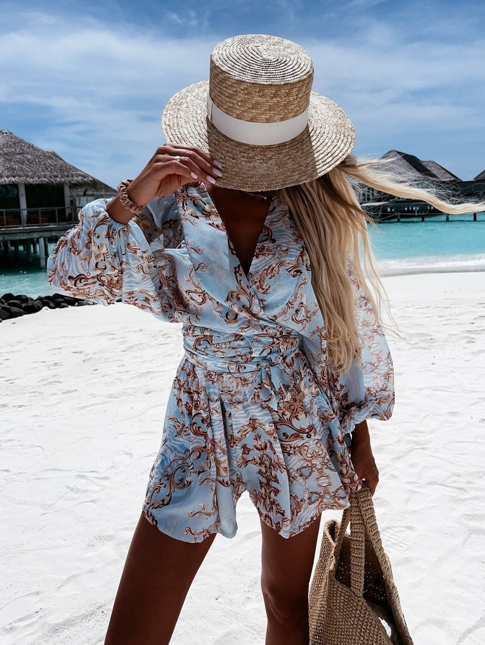 Floortje | Flowing Playsuit with Tropical Print and Kimono Sleeves