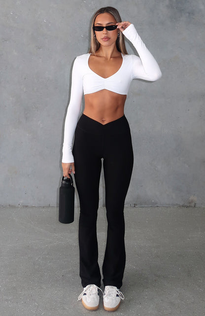 Stylish Black Women's Flared Leggings With High Waist