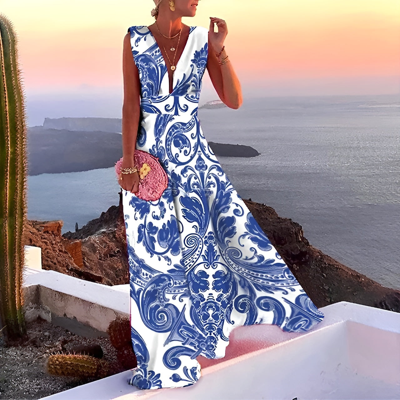 Luxury Women's Gala Maxi Dress with V-neck and Sleeveless