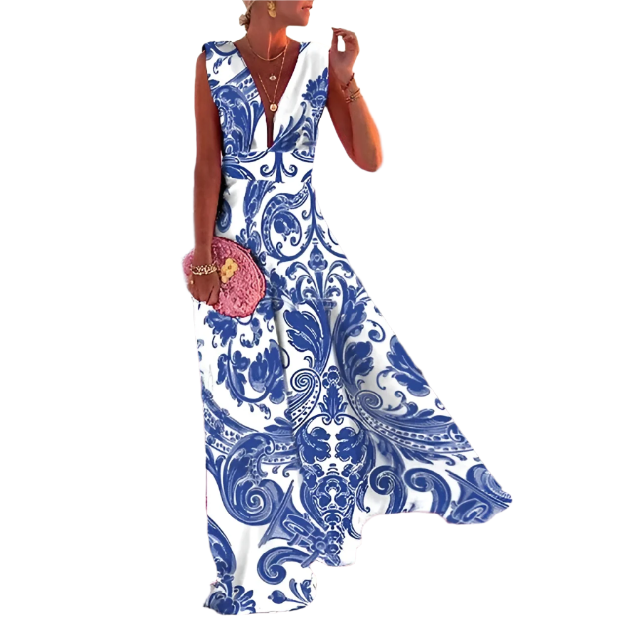 Luxury Women's Gala Maxi Dress with V-neck and Sleeveless