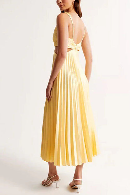 Claudy | Summer Pleated Midi Dress with Deep V-Neck