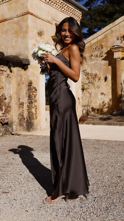 Elegant Women's Dress with Spaghetti Straps and Side Slit